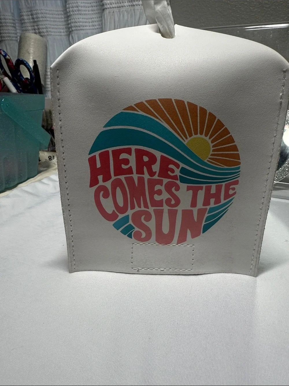 Here Comes The Sun White Tissue Box cover “ Here Comes the Sun” NWT